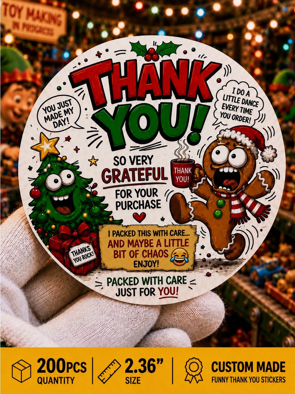 200PC Funny Thank You Stickers